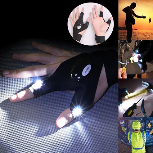 Fingerless LED Flashlight Gloves - Hands-Free Work Light with 2 LED Beads for Fishing, Camping & DIY