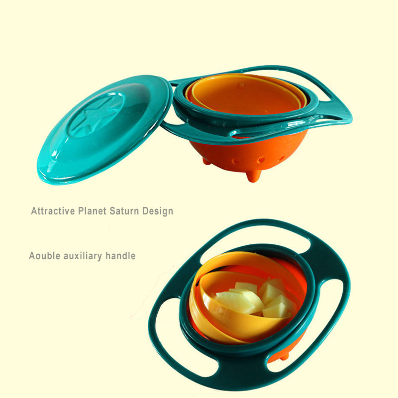360° Rotatable Baby Feeding Bowl – Spill-Proof Gyro Bowl with Lid & Handles