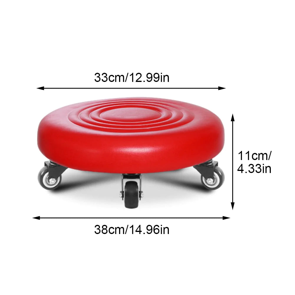 360° Rotating Wheeled Rolling Stool – PU Leather, 5 Swivel Casters | Home & Office Seat