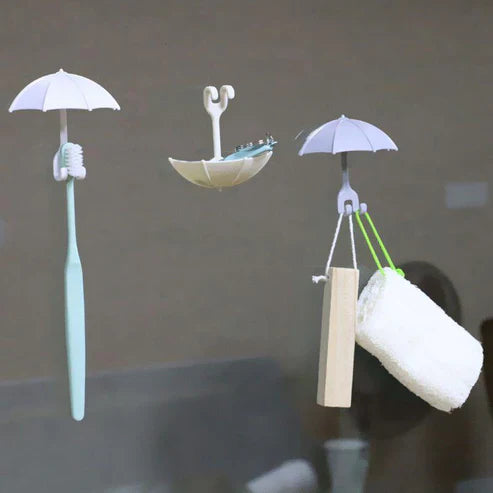 3pcs Set Cute Umbrella Toothbrush Hook - Wall-Mounted Holder