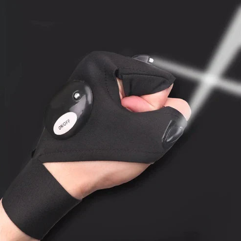 Fingerless LED Flashlight Gloves - Hands-Free Work Light with 2 LED Beads for Fishing, Camping & DIY