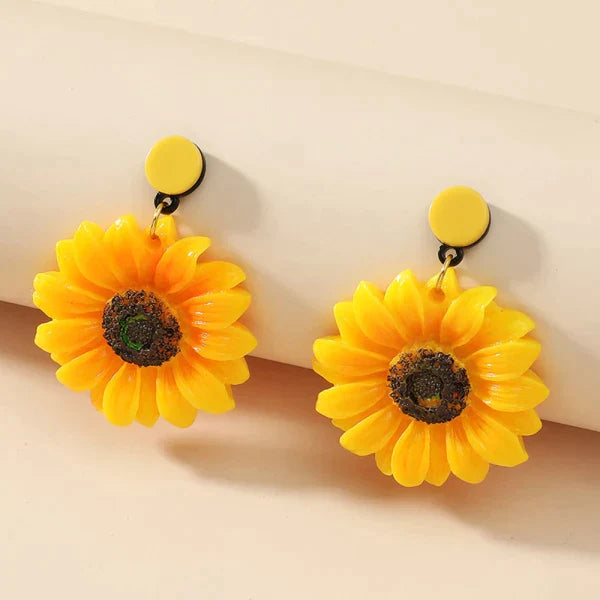 Sunflower Dangle Earrings – Bright & Realistic Zinc Alloy Stud Earrings