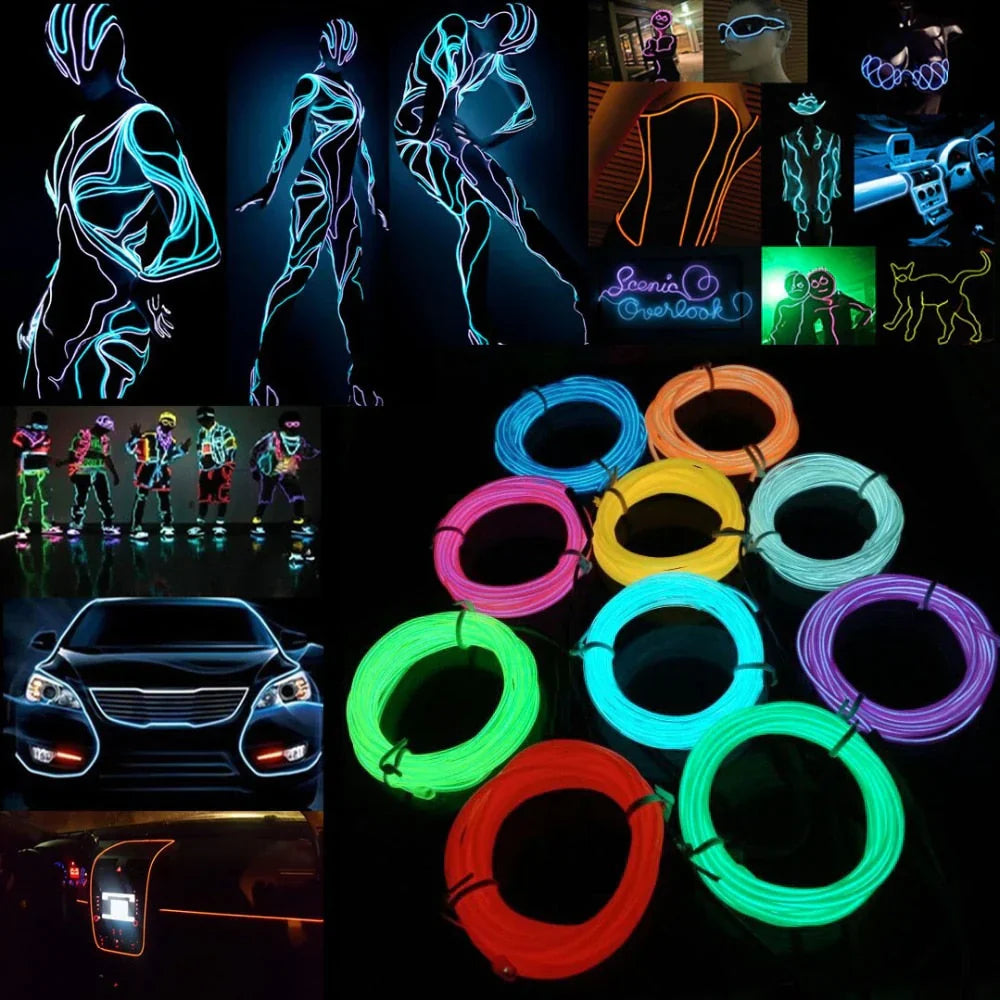 LED Neon EL Wire – DIY Flexible Luminous Costume Light for Party, Halloween & Home Decor