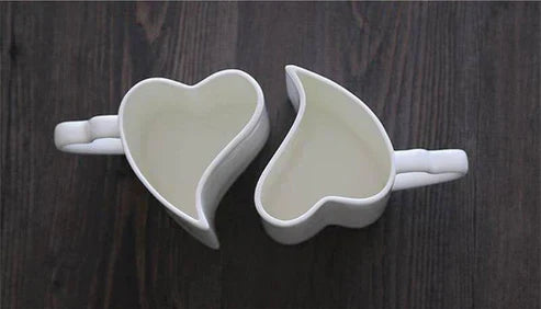 Valentine's Day Heart Shape Couple Mugs – Set of 2 Romantic Bone China Coffee Mugs