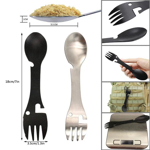 Stainless Steel Multifunctional Bottle Opener Spork - 3-in-1 Camping Cutlery EDC Tool