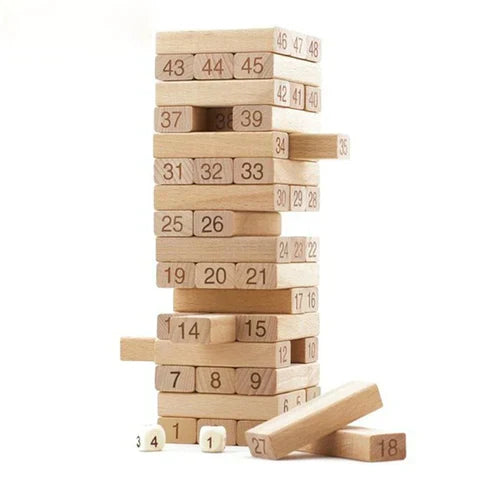 Wooden Blocks Stacking Game - Solid Wood Educational Tower Building Game for Kids & Family
