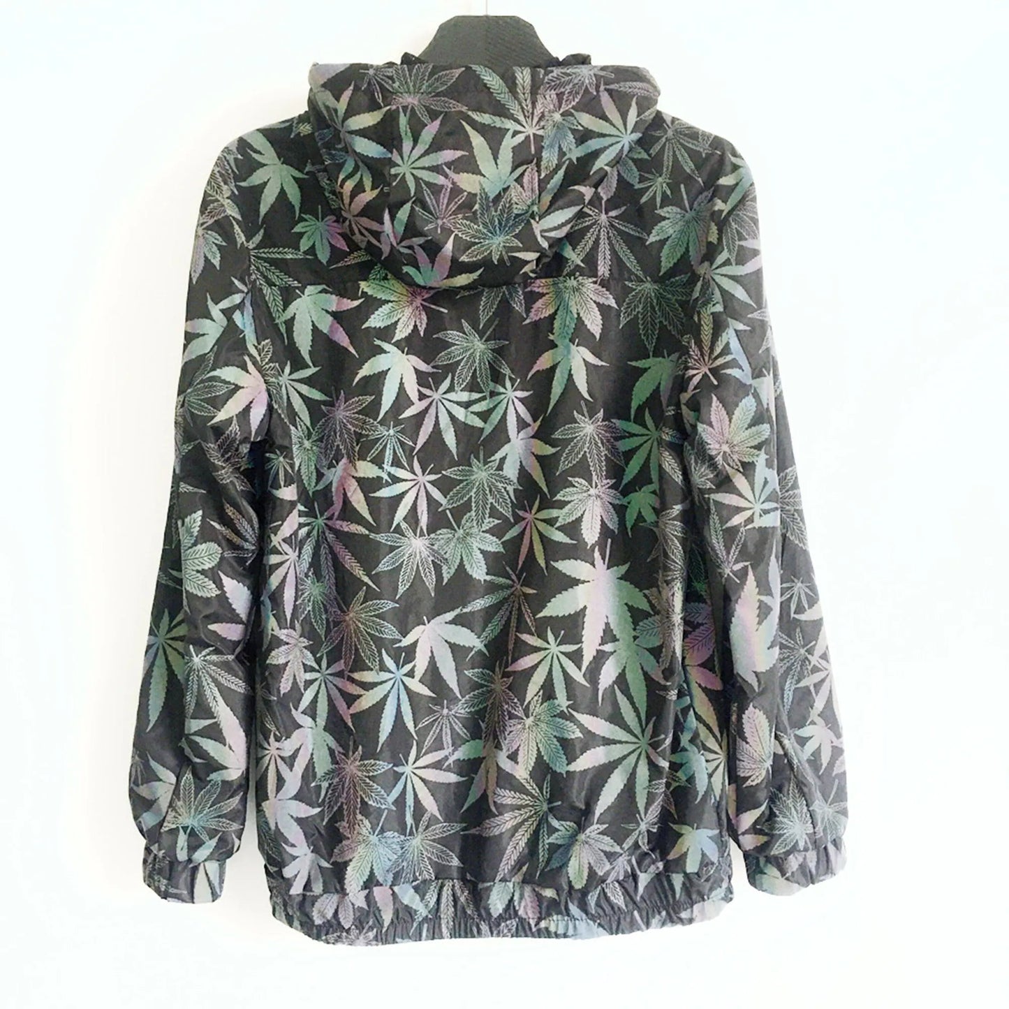 Geometric Reflective Leaf Pattern Jacket – Holographic Unisex Streetwear Coat