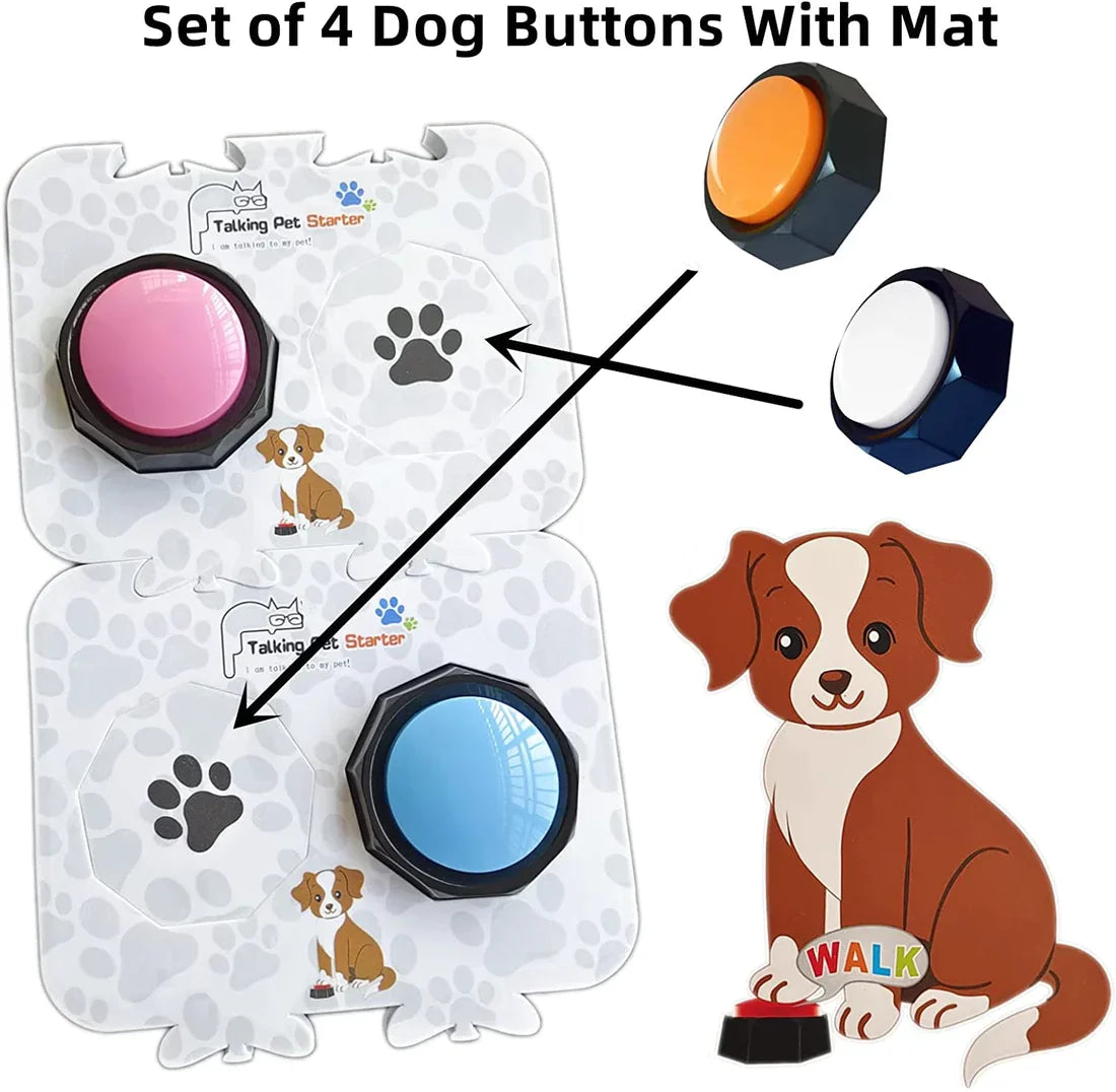 Dog Communication Buttons - 4-Pack Recordable Pet Training Buzzers with Mat