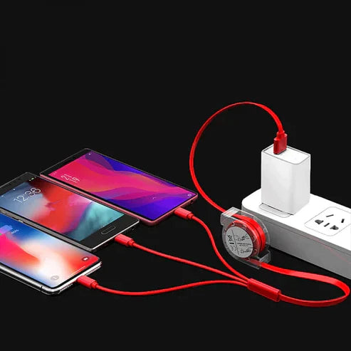 3-in-1 Retracting USB Cable Data Charger - Multi Charging Cable