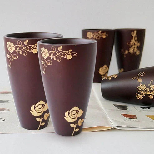 Natural Wooden Japanese Tea Cup – Handpainted Eco-Friendly Wood Teacup
