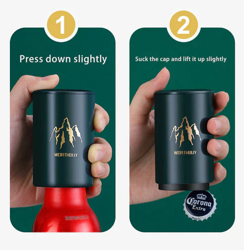 Easy Press Automatic Bottle Opener - One Touch Magnetic Cap Catcher