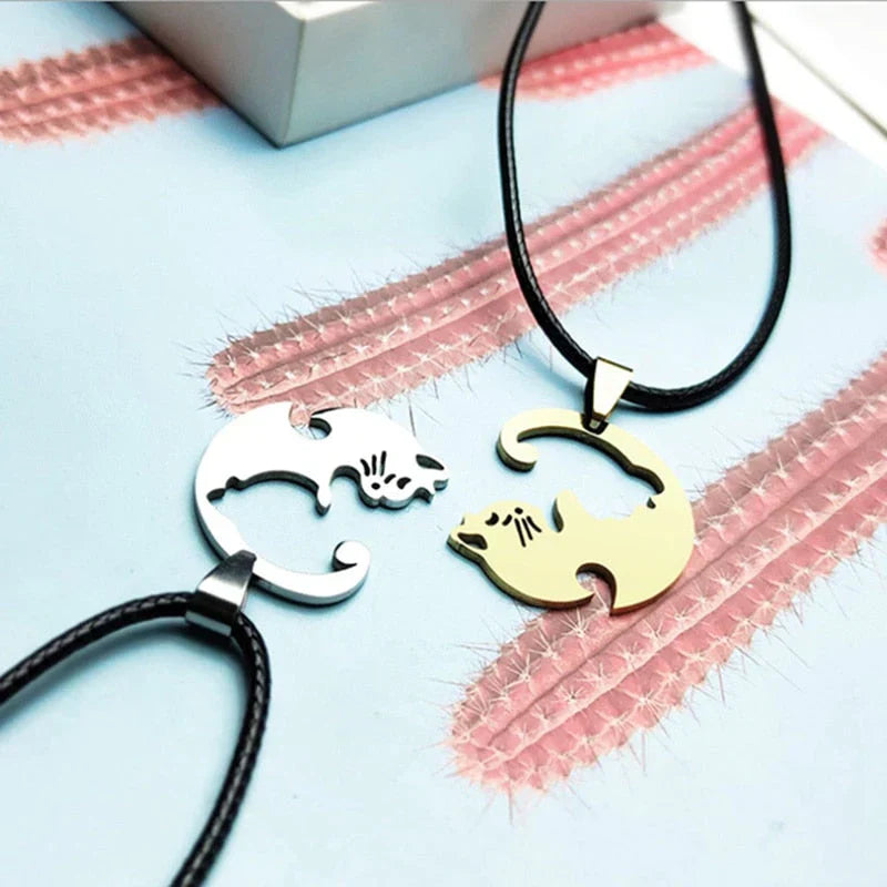 Yin Yang Cat Couple Necklace - Matching His & Hers Pendant Set