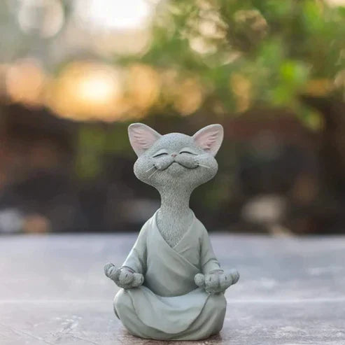 Whimsical Happy Buddha Cat - Zen Meditation Figurine Statue