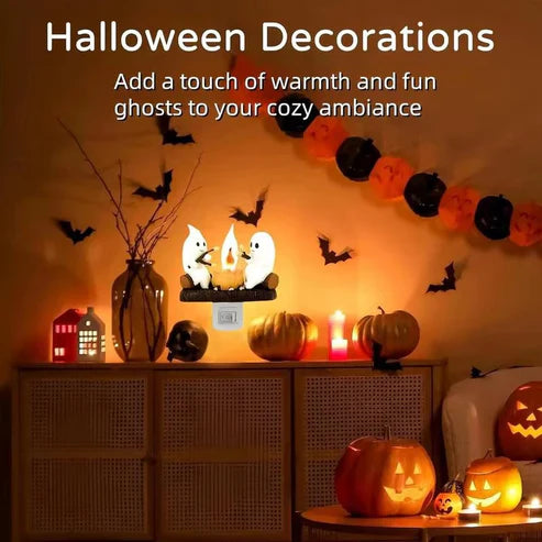 Ghost Campfire Flickering Night Light – Spooky Ambient LED Lamp for Halloween & Gothic Home Decor