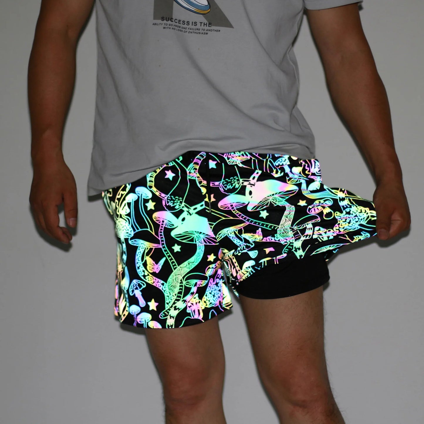 Men's Holographic Reflective Shorts – Rainbow Night Running Jogger Shorts | Snake, Tiger, Zebra & Mushroom Patterns