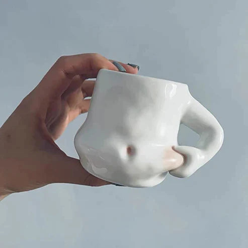 Cute Fat Belly Ceramic Mug – Kawaii Pinch Belly Coffee & Tea Cup