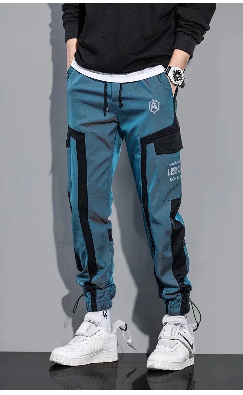 Multi-Pocket Cargo Trousers – Streetwear Utility Pants in Black & Blue