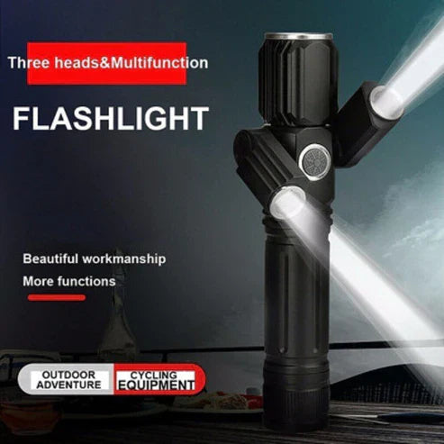 Three Head Rechargeable Rotatable Flashlight - Multi-Angle LED Work Light