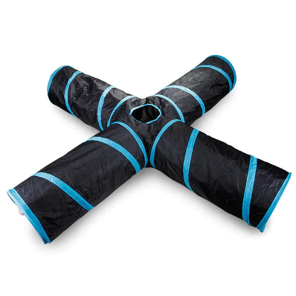 Cat Tunnel - Foldable S-Shape 4-Way Pet Play Tunnel with Hanging Ball