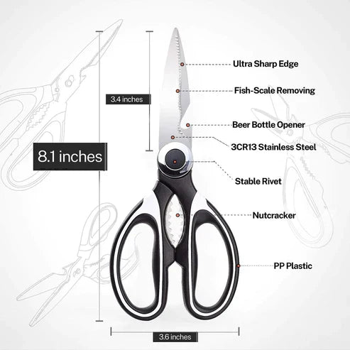 Multipurpose Kitchen Scissors with Bottle Opener - Heavy Duty Stainless Steel Shears