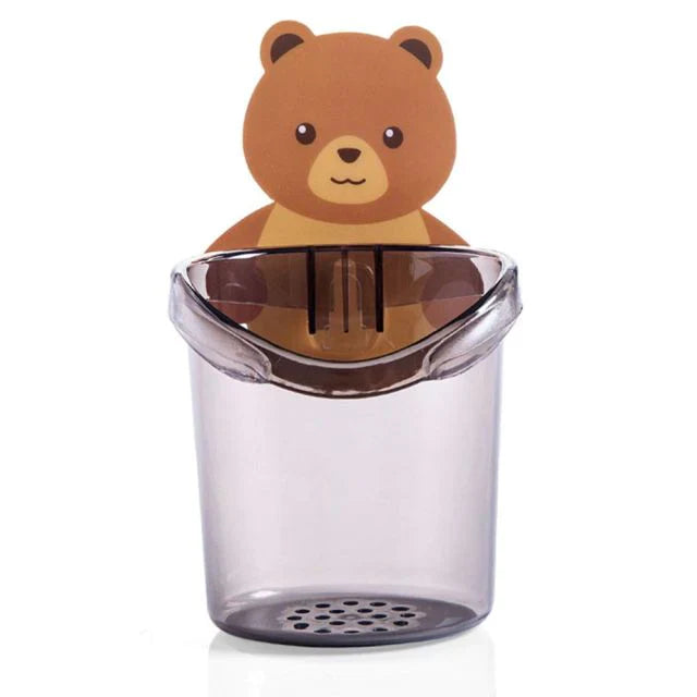 Wall-Mounted Sticky Bear Toothbrush Holder - Self-Adhesive No-Drill Cartoon Bear Bathroom Organizer in 3 Colors