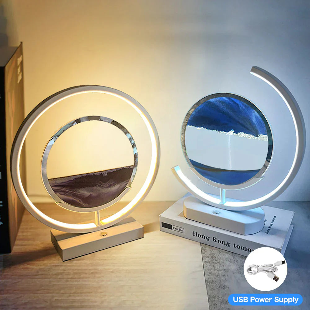 3D LED Flowing Sand Art Table Lamp – Moon Shape Ambient Night Light