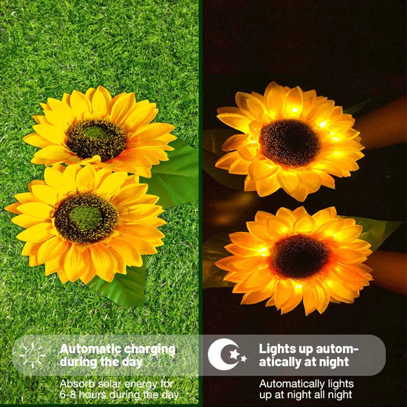Solar Garden Lights - Waterproof LED Sunflower Outdoor Pathway Lights