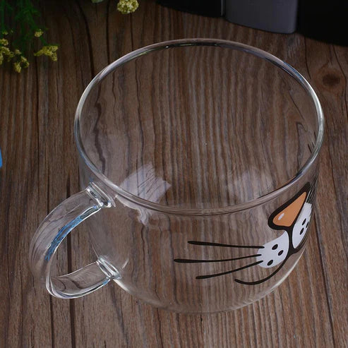 Cute Cat Glass Coffee Cup – Adorable Kitty Drinkware