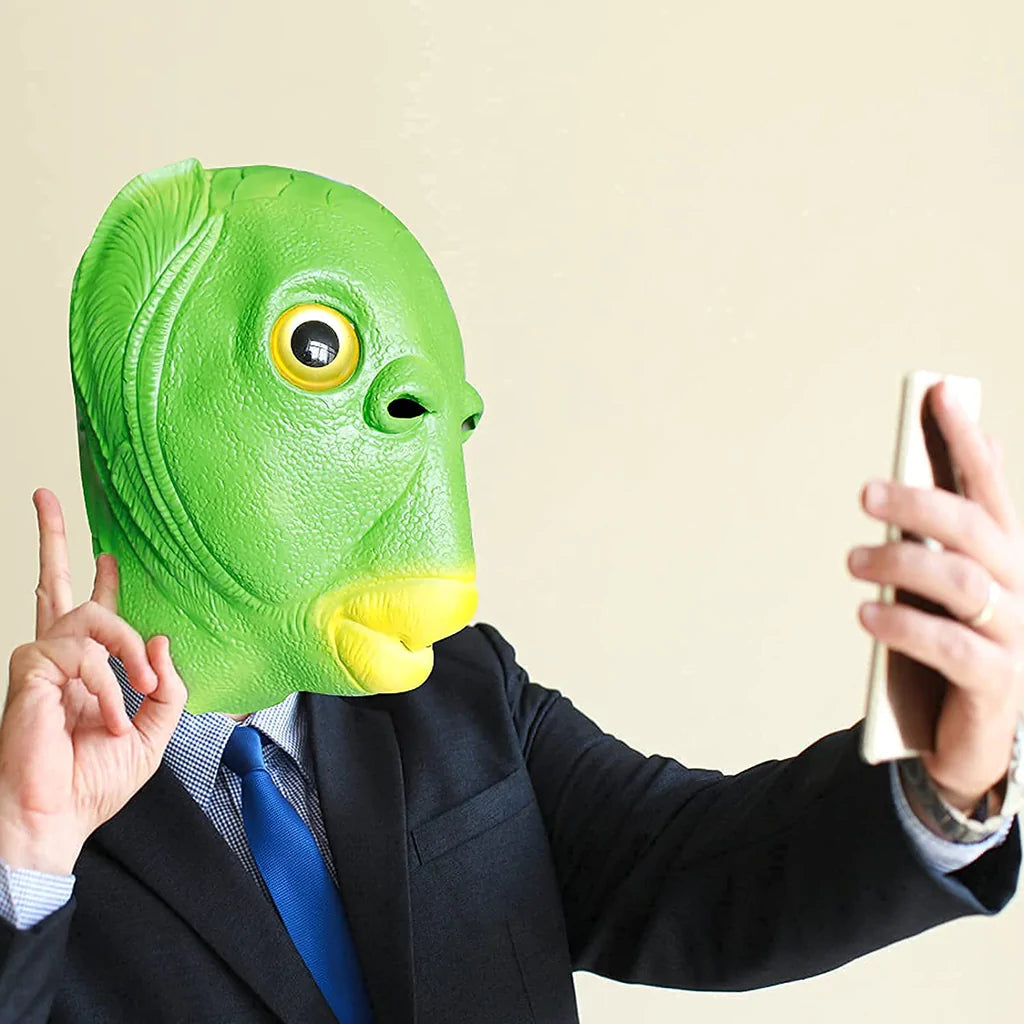 Green Funny Fish Head Mask – Hilarious Novelty Costume Mask for Parties & Pranks