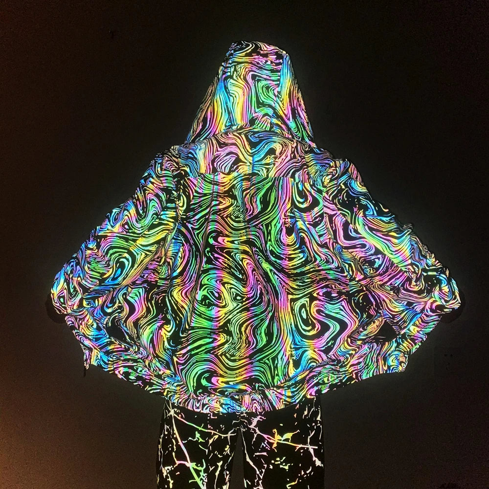 Reflective Colourful Windbreaker Jacket – Lightweight Festival & Streetwear Coat