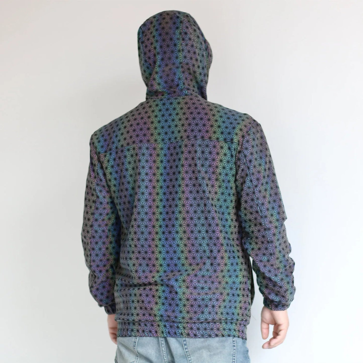 Reflective Geometric Pattern Jacket – Holographic Hip Hop Streetwear Coat
