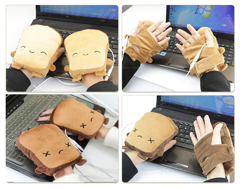 Toast Hand Warmer Gloves - USB Heated Fingerless Gloves for Typing & Gaming