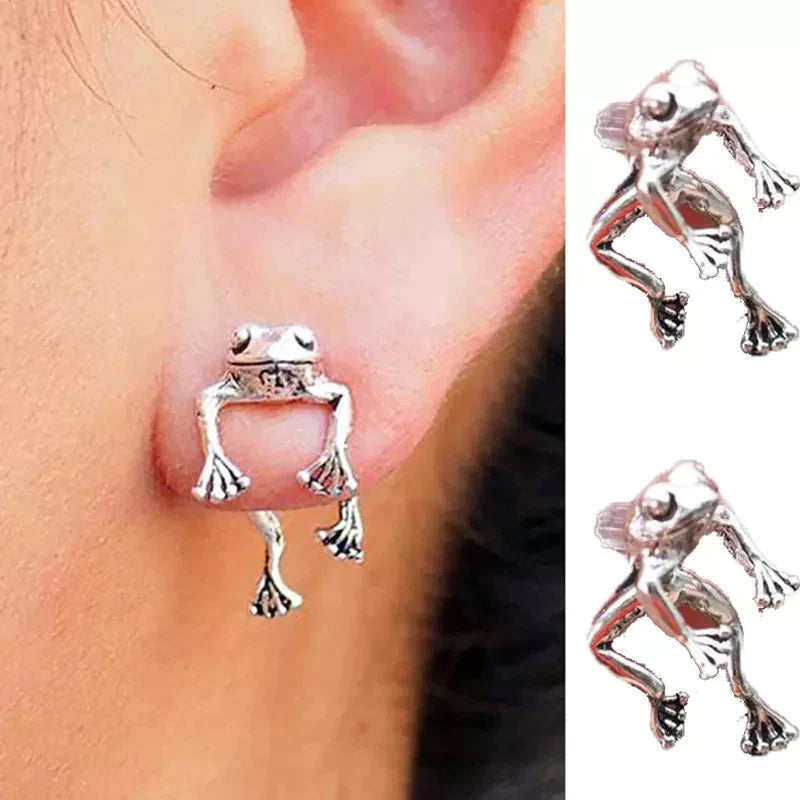 Retro Frog Stud Earrings – Cute & Quirky Zinc Alloy Earrings for Frog Lovers