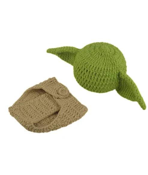 Baby Yoda Snuggly Knitted Cap & Outfit Set – Handmade Crochet Newborn Costume