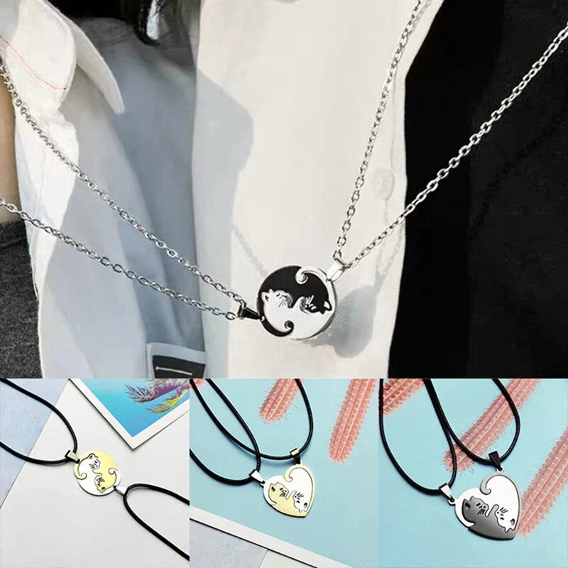 Yin Yang Cat Couple Necklace - Matching His & Hers Pendant Set