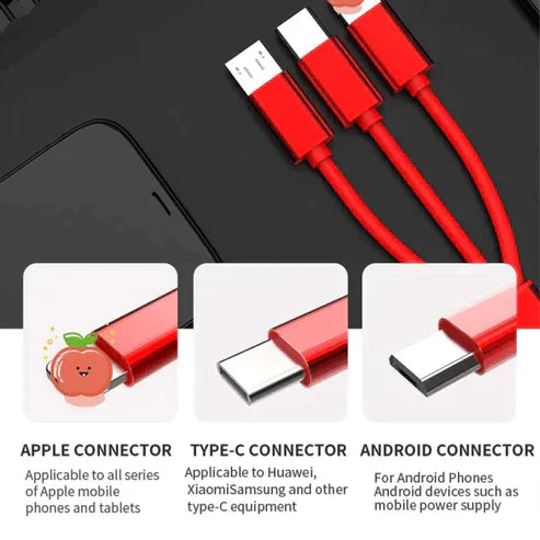 3-in-1 Retracting USB Cable Data Charger - Multi Charging Cable