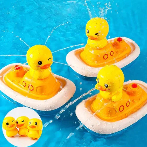 Electric Duck Boat Spray Bath Toy - 4-in-1 Water Sprinkler with 3 Duck Heads for Fun Baby Bath Time