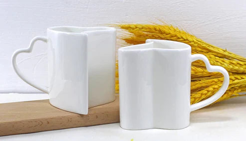Valentine's Day Heart Shape Couple Mugs – Set of 2 Romantic Bone China Coffee Mugs