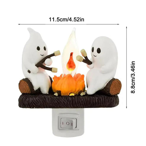 Ghost Campfire Flickering Night Light – Spooky Ambient LED Lamp for Halloween & Gothic Home Decor