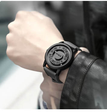 DOM Men's Watch - Creative Magnetic Steel Ball Pointer Orbital Concept Quartz Watch with Leather Strap