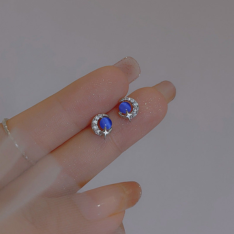 Star Moon Earrings - Cute Asymmetric Zircon Stud Earrings for Women