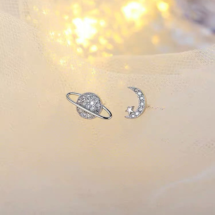 Star Moon Earrings - Cute Asymmetric Zircon Stud Earrings for Women