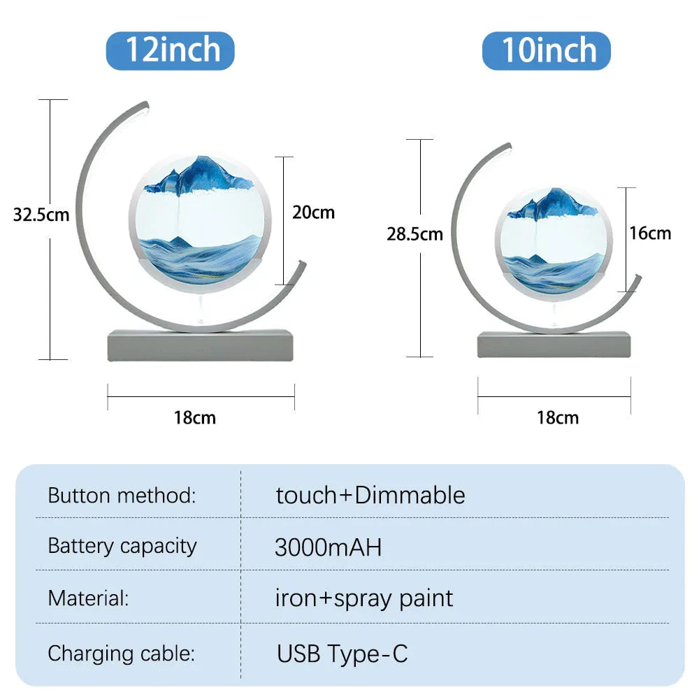 3D LED Flowing Sand Art Table Lamp – Moon Shape Ambient Night Light