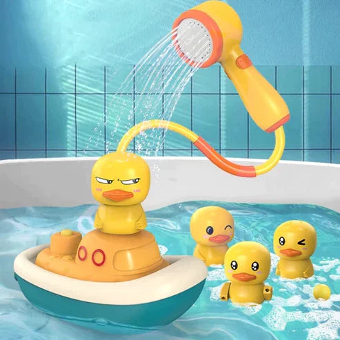 Electric Duck Boat Spray Bath Toy - 4-in-1 Water Sprinkler with 3 Duck Heads for Fun Baby Bath Time