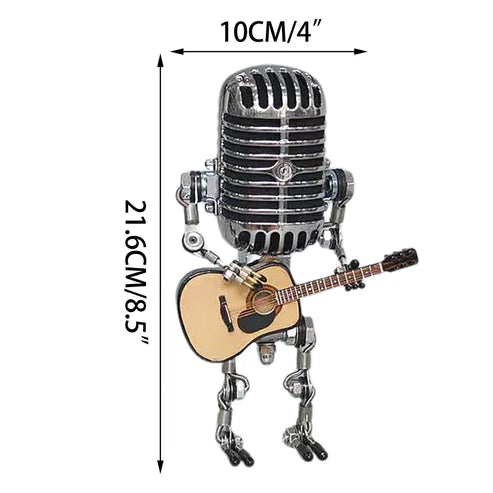 Vintage Guitar Playing Microphone Robot Lamp - Retro Music Desk Light