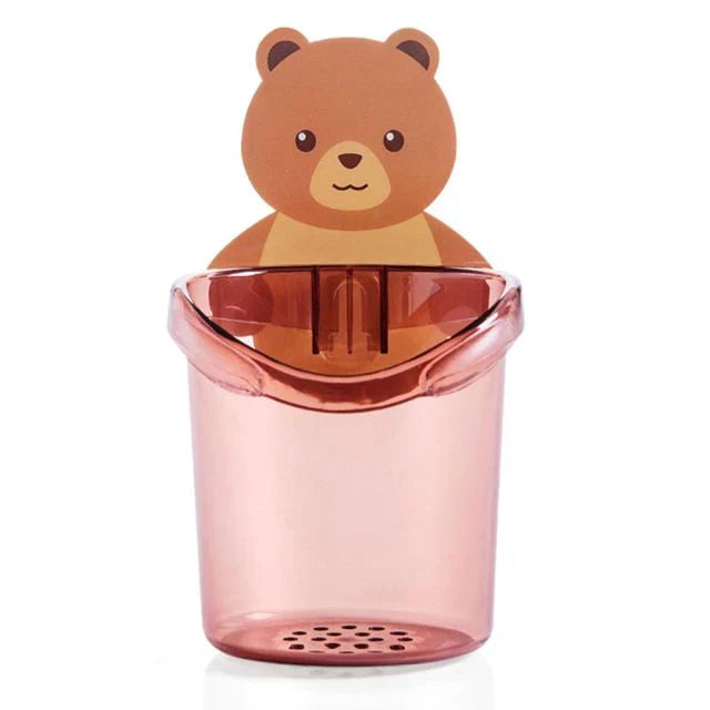 Wall-Mounted Sticky Bear Toothbrush Holder - Self-Adhesive No-Drill Cartoon Bear Bathroom Organizer in 3 Colors