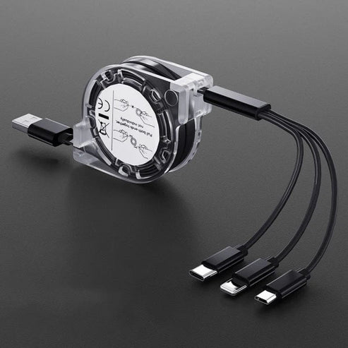 3-in-1 Retracting USB Cable Data Charger - Multi Charging Cable