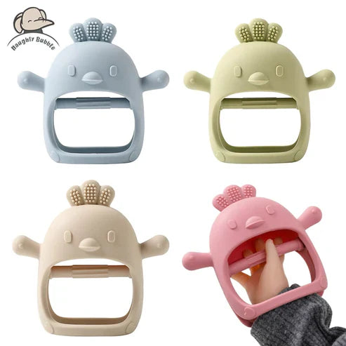Baby Bites Cute Pacifier Gloves - Silicone Cartoon Chick Bracelet Teether for Babies 0-6 Years, BPA Free