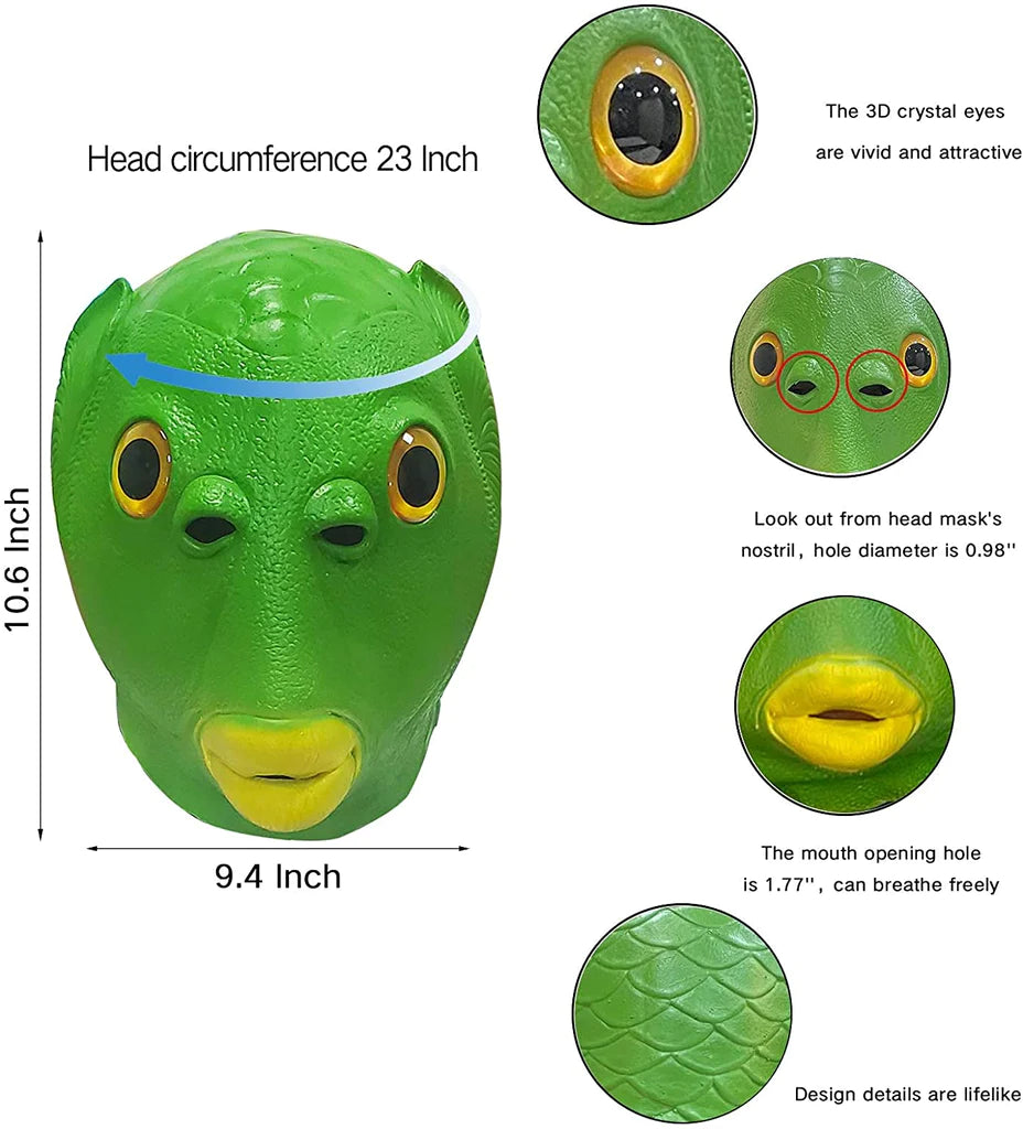 Green Funny Fish Head Mask – Hilarious Novelty Costume Mask for Parties & Pranks