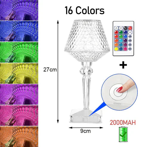 Diamond Glow Rechargeable Crystal Table Lamp – Touch Control RGB Atmosphere Light